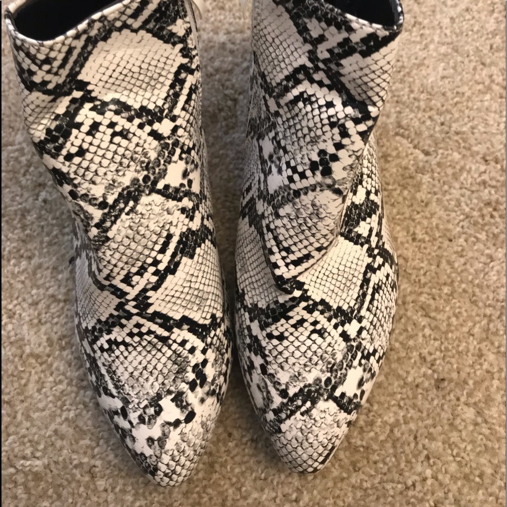 Snake Vegan Leather Black & White Ankle Boot - Picture 7 of 7